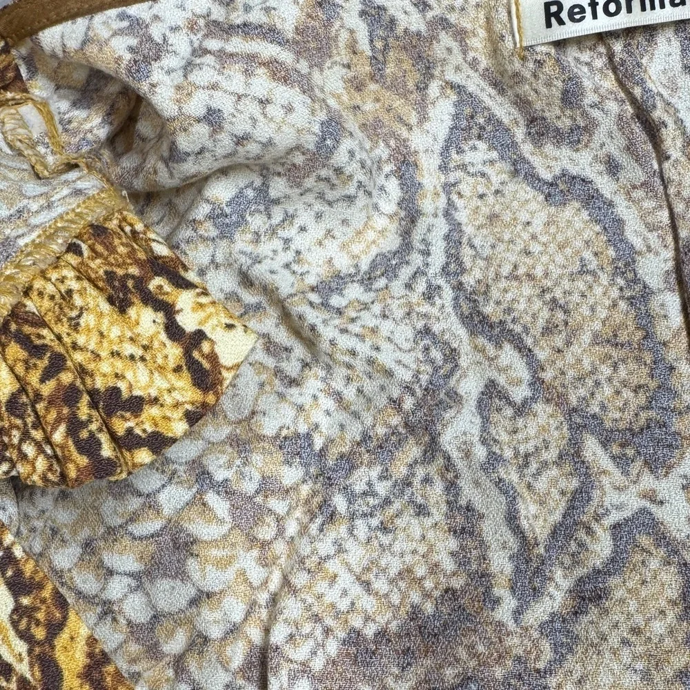 Reformation Eliana Boa Snakeskin Animal Print V Neck Button Front Blouse Small